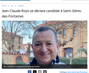 L'Indépendant du 08/01/2026 : Jean-Claude Royo se déclare candidat à Saint-Génis-des-Fontaines cover
